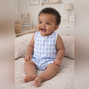 TBBC The Beaufort Bonnet Company Blue White Gingham Bubble Romper